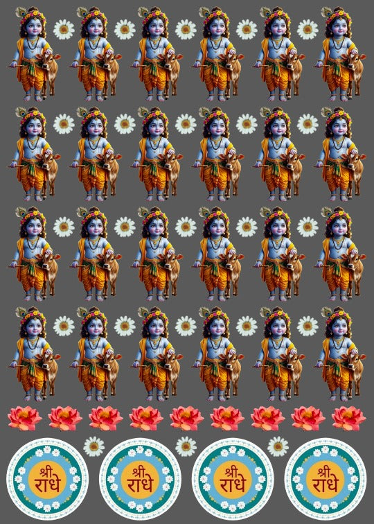UV DTF peel-off sticker sheet with multiple cartoon girl designs and round Hindi text circles