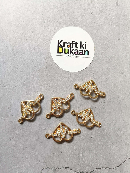Gold-tone heart-shaped bracelet charms with rhinestone sparkle, 5 charms on display