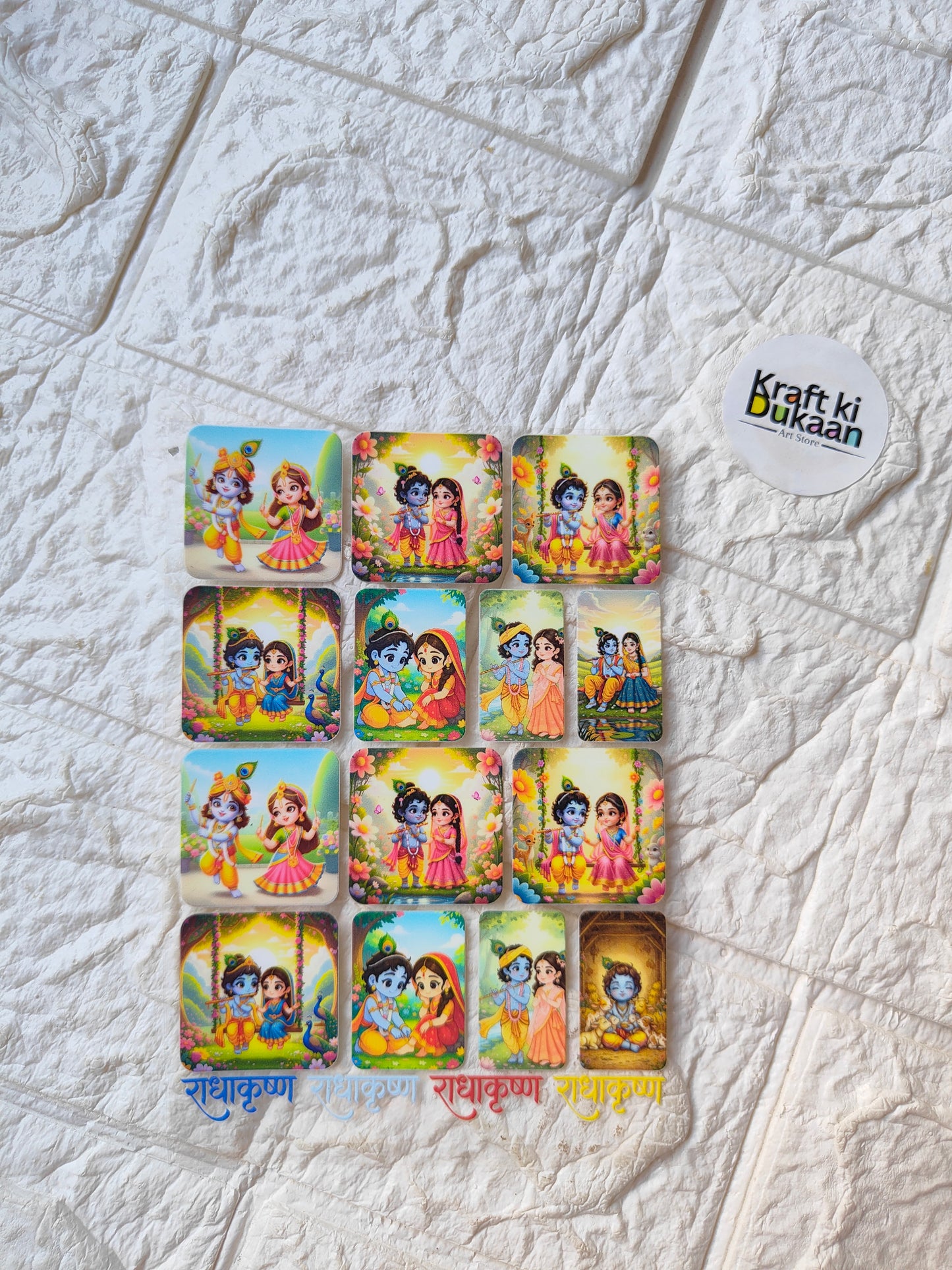 UV DTF peel-off sticker sheet with colorful cartoon girl and boy square stickers