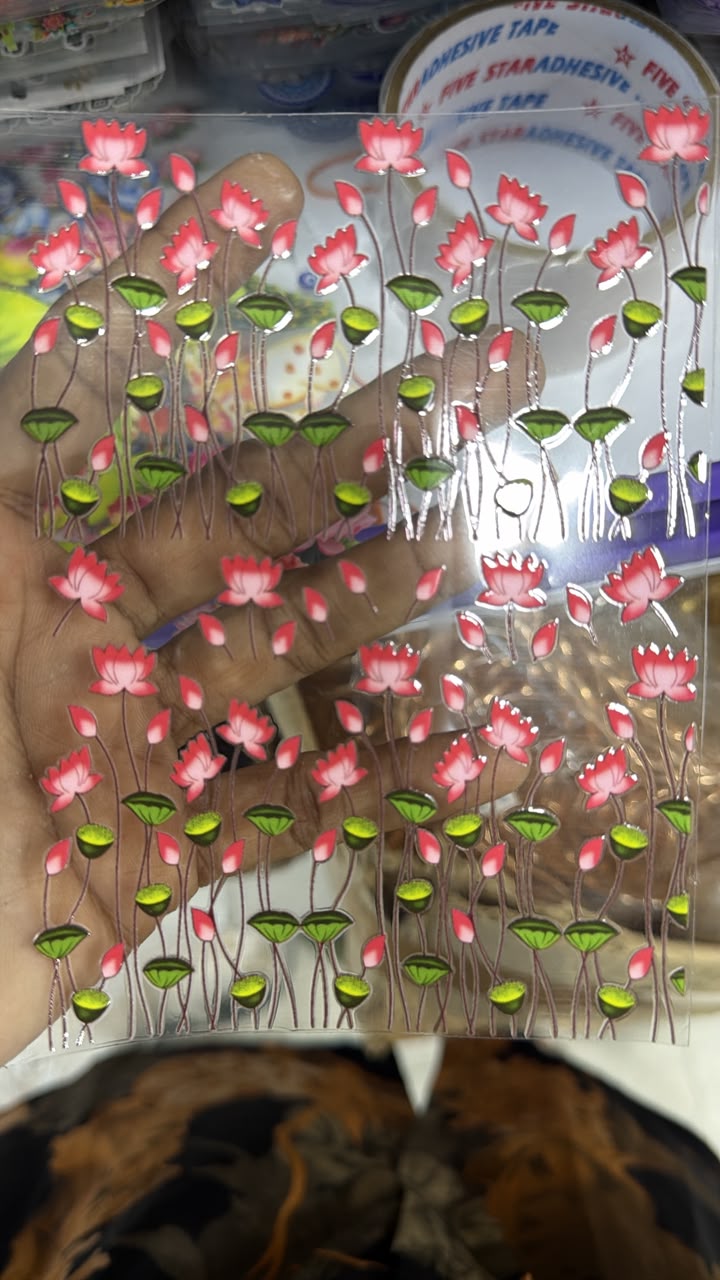 Peel-off sticker sheet with red flowers and green stems, UV DTF