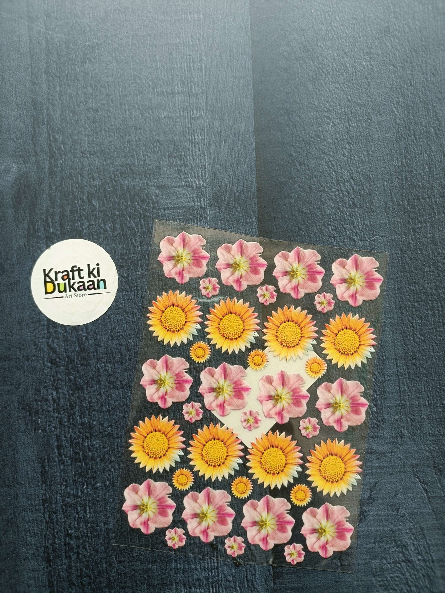 UV DTF Peel off sticker sheet J36, yellow sunflowers and pink flowers pattern