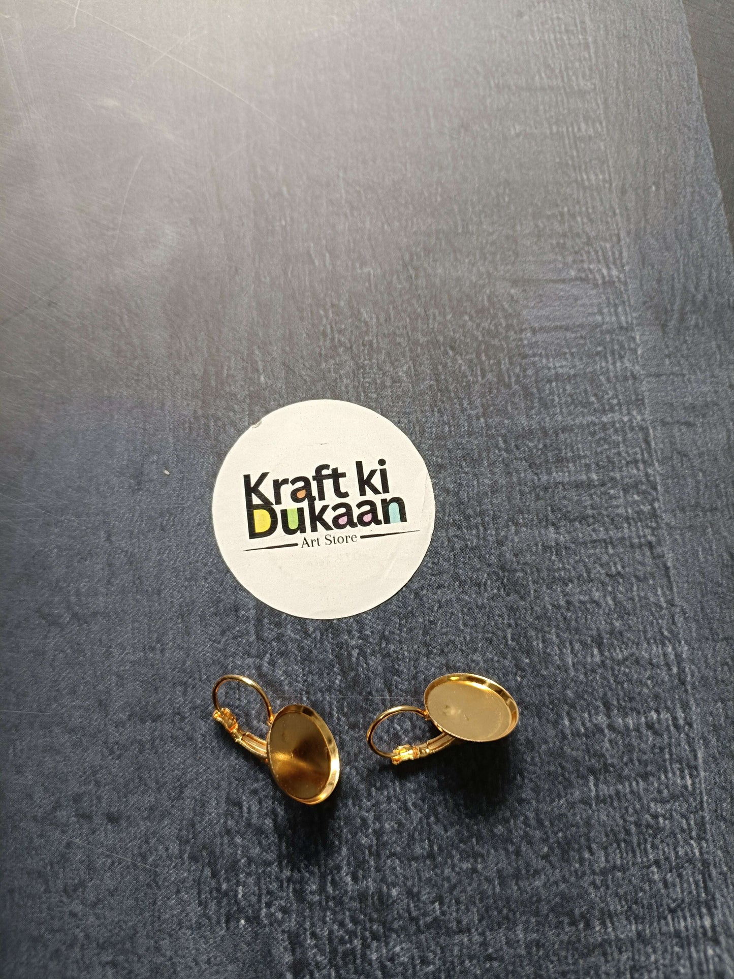 Round earring base pack of 2 in golden tone, flat circular top settings