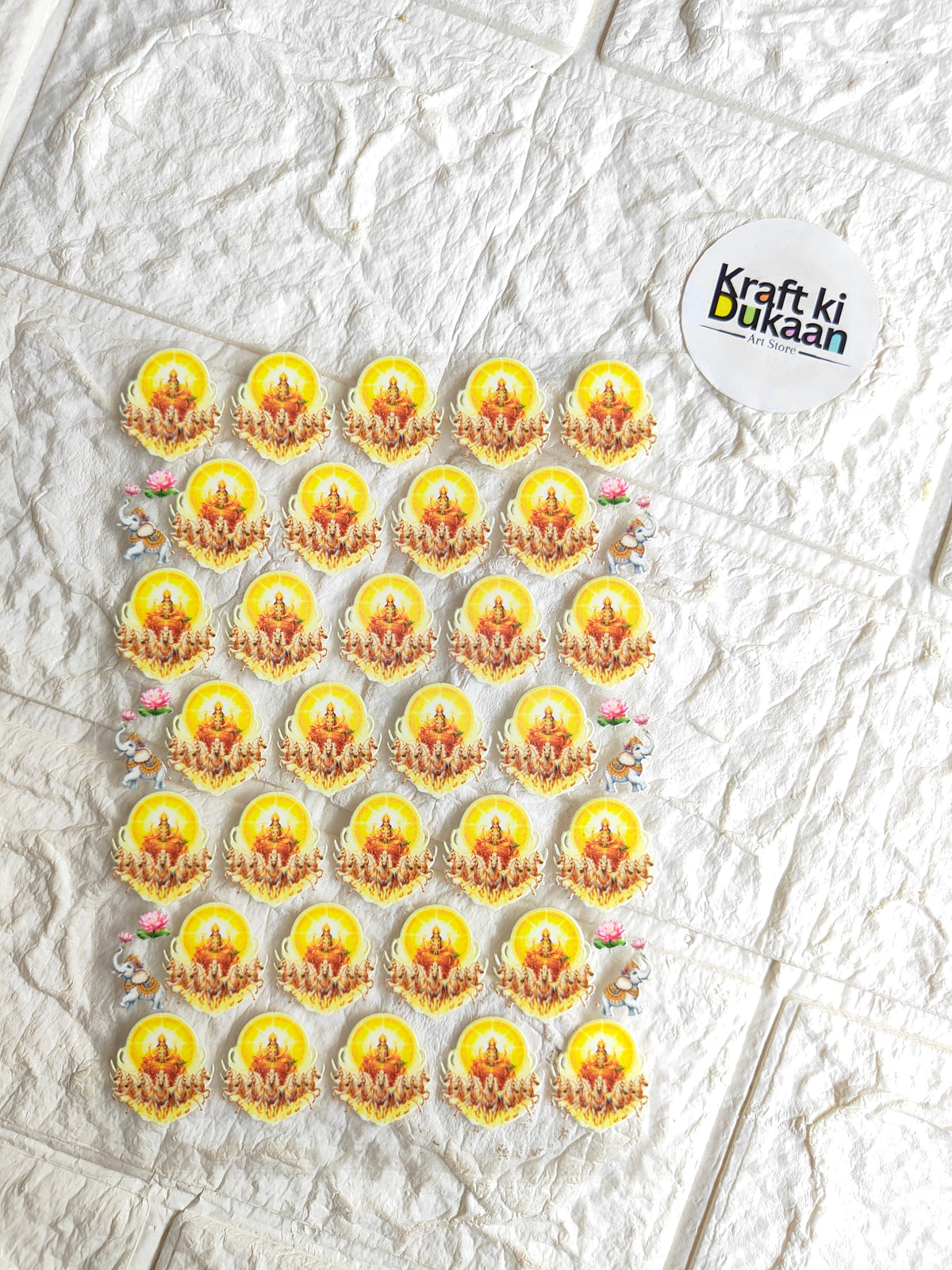 Peel-off sticker sheet with 30+ round yellow-orange flame-themed stickers