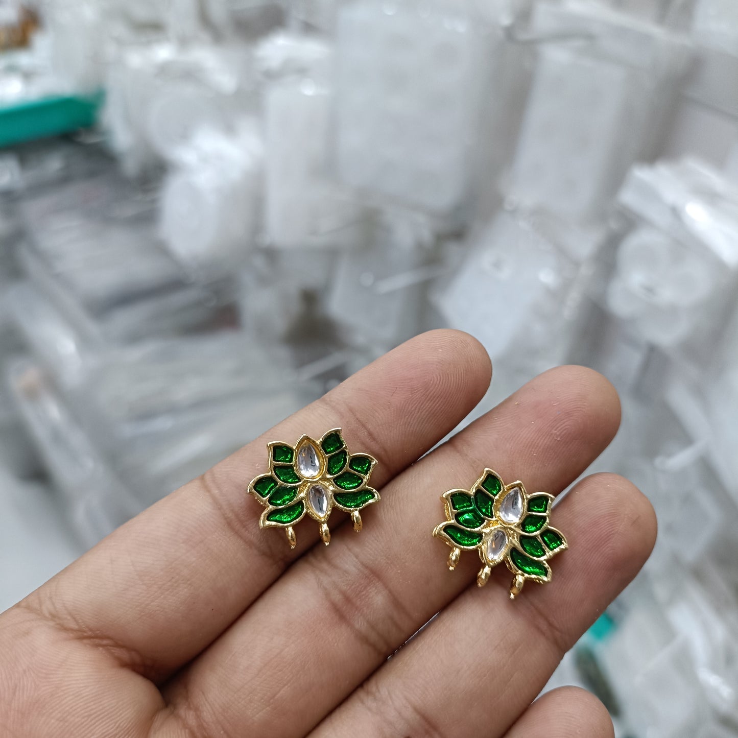 Metal Lotus Kundan Polki Beads Pack of 2 D13