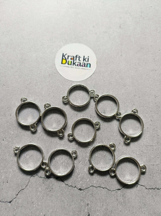 Silver small round bracelet bezel settings, 10-piece set with loop ends