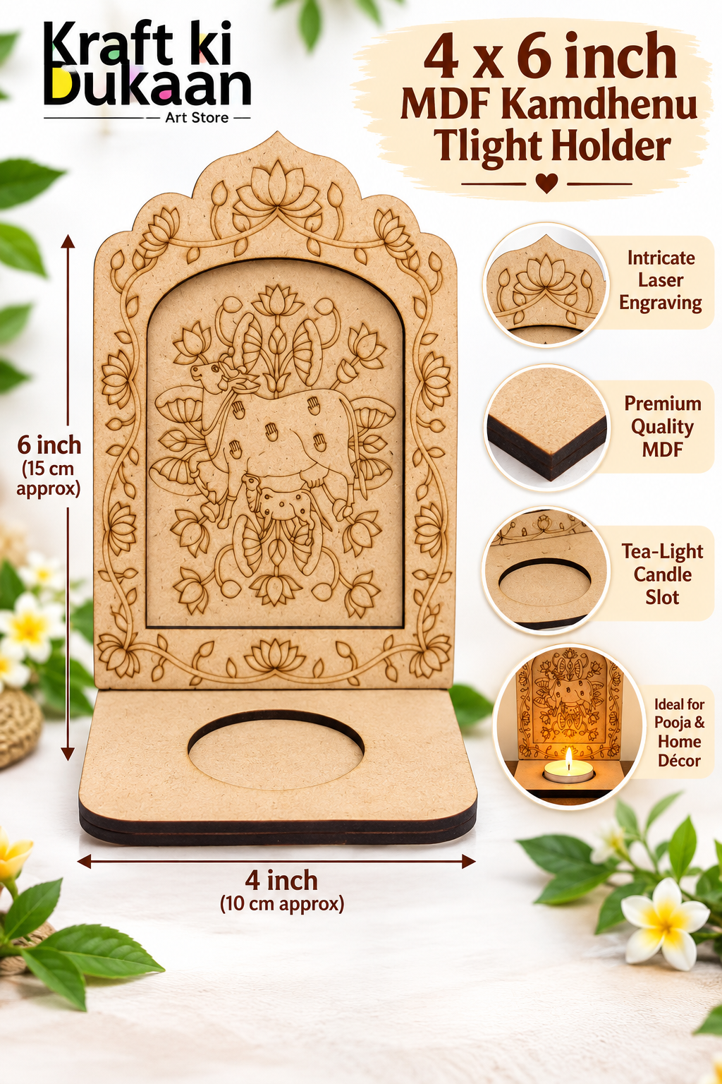 4"X6" Cow MDF Tlight Holder D2