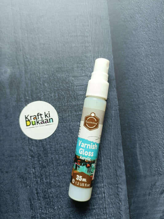 Acrylic Varnish Gloss 35 ml bottle angled view, ribbed nozzle cap and label