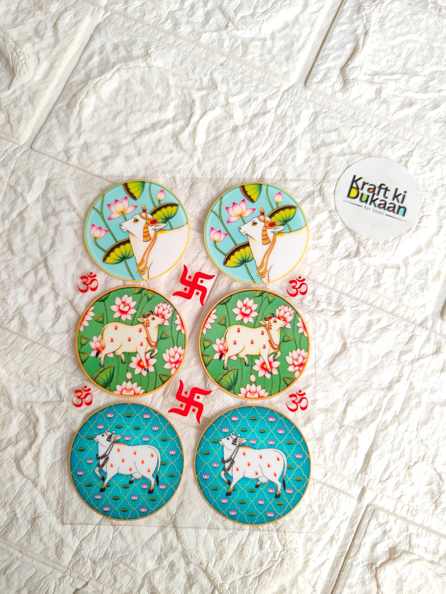 UV DTF peel-off sticker sheet with six round animal icons
