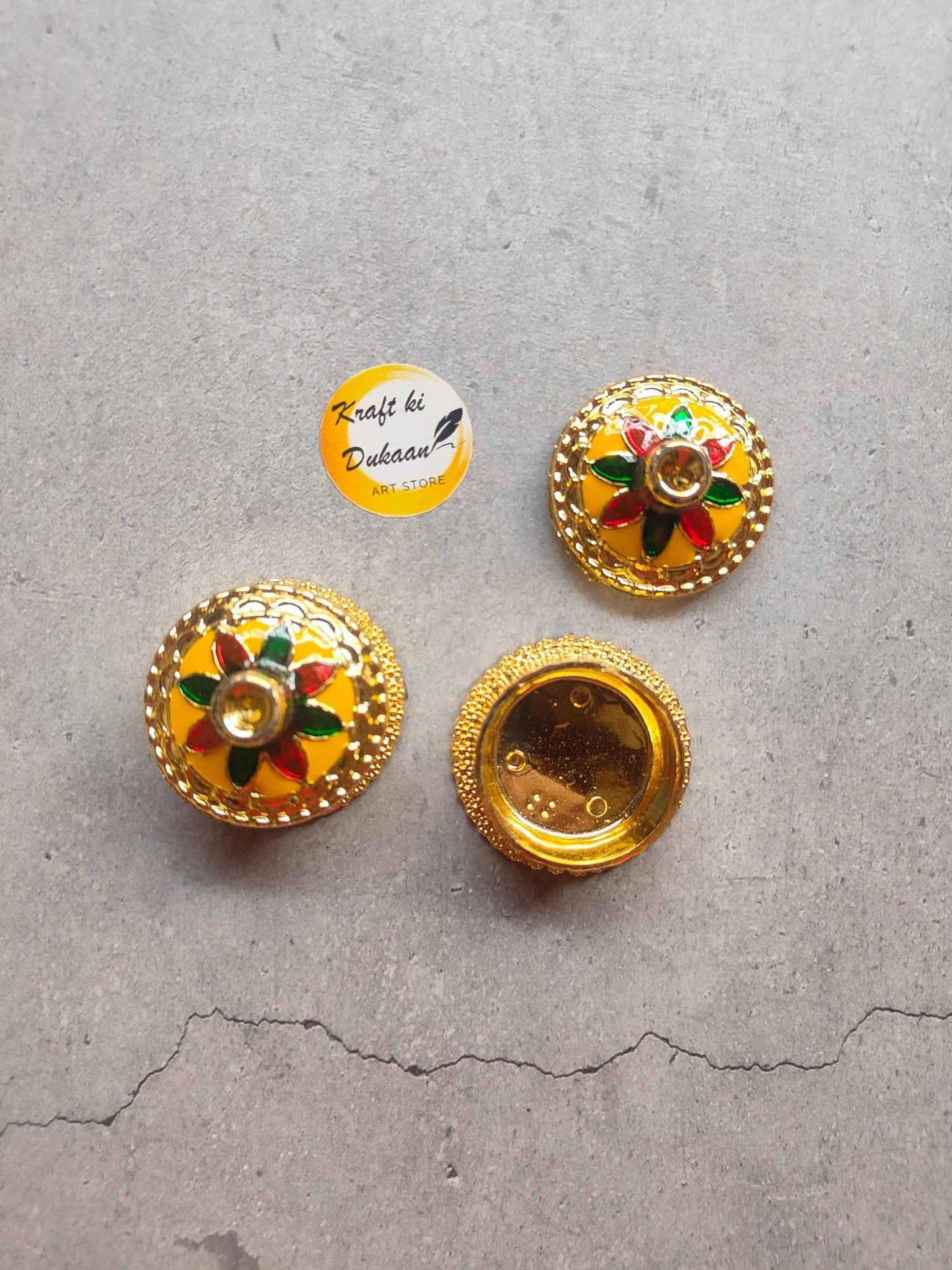 Decorative Roli Chawal Box for Pooja with Colorful Design and Gold Finish