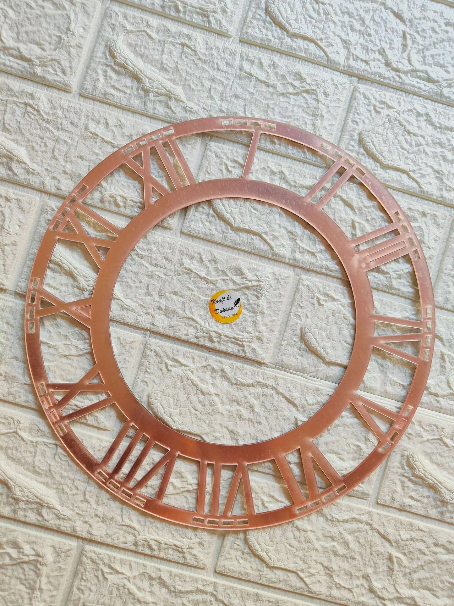 Rose-gold acrylic Roman clock ring, outer rim with Roman numeral bars