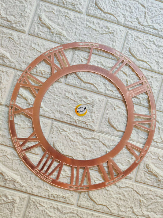 Rose-gold acrylic Roman clock ring, outer rim with Roman numeral bars