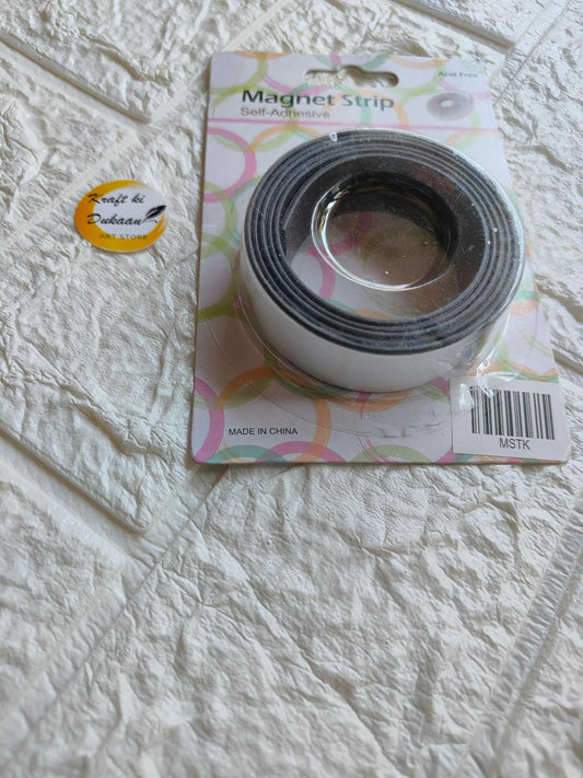 Self-adhesive thick magnet strip roll, dark gray coil on card backing