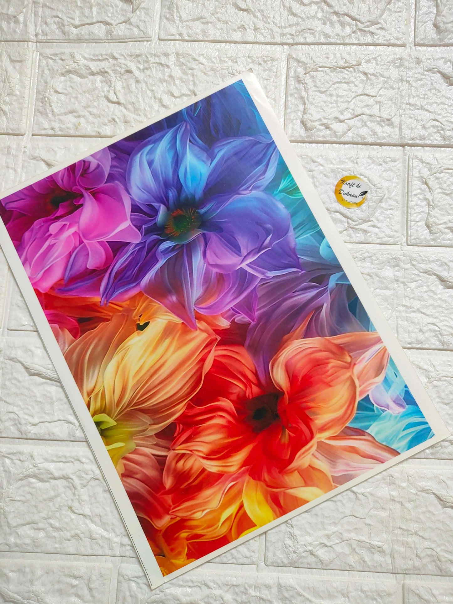 A4 colour sticker sheet with vibrant multicolor flower design on white backing