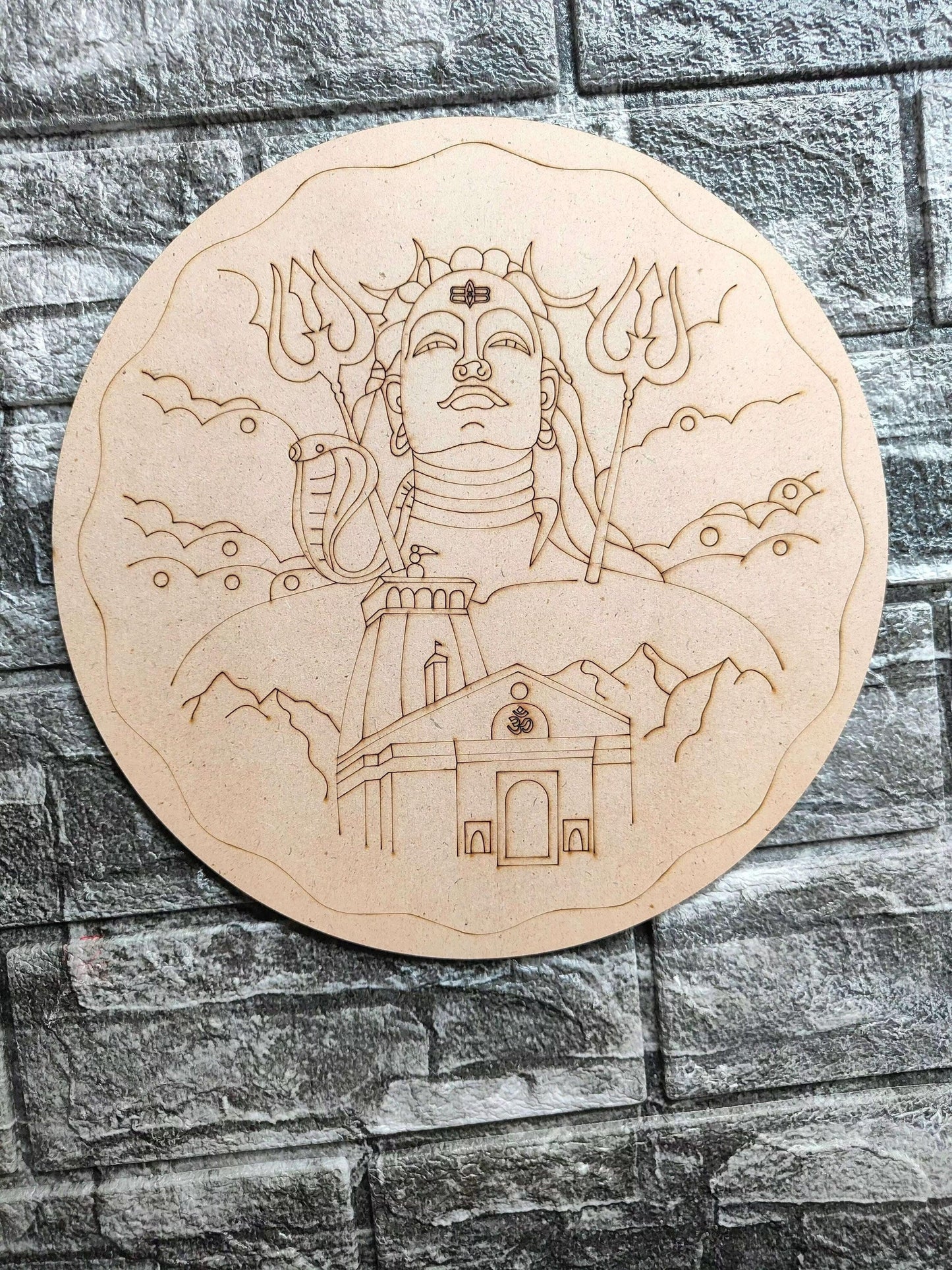 10" pre-marked MDF A10, circular board with engraved deity and temple line design