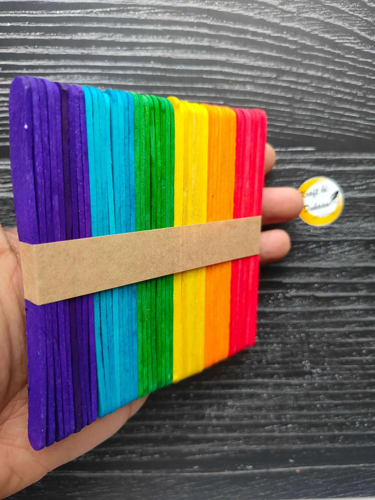 Small ice cream sticks colour pack—handheld bundle of rainbow striped wooden sticks