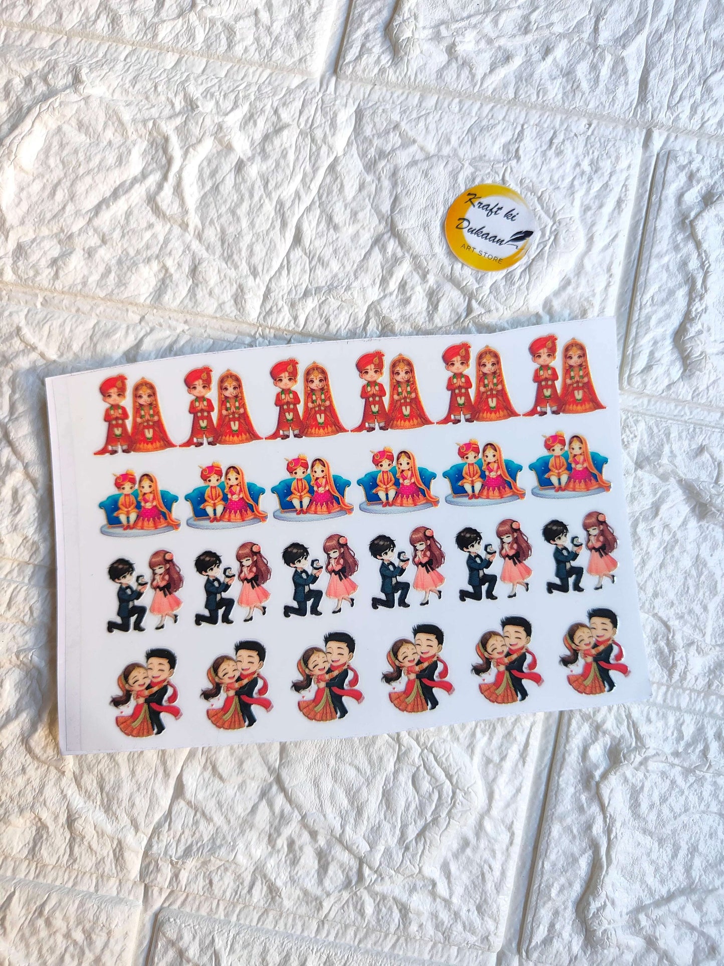 UV DTF Peel off sticker sheet J43 with red and black cartoon girl and boy figures
