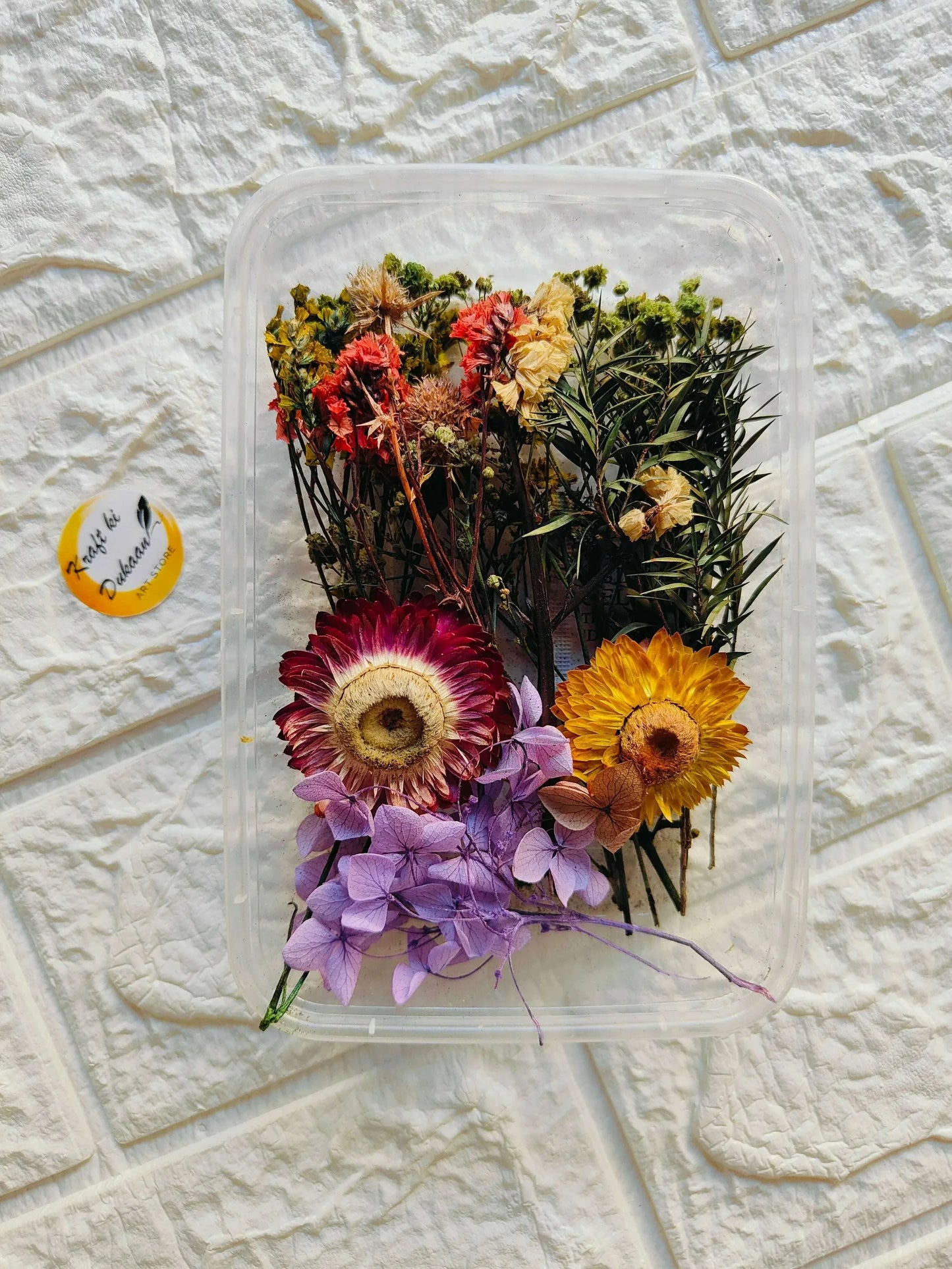 Dry Flower Box C14 transparente con flores secas multicolores en interior