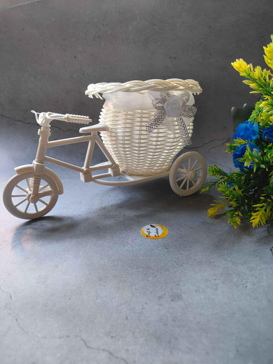 Decorative wicker cycle planter basket with white finish for indoor or outdoor plants