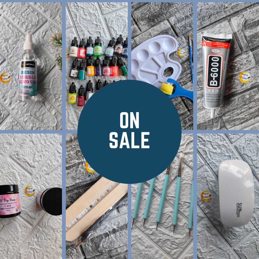 Discount resin art supplies including paints, tools, adhesives, and accessories on sale