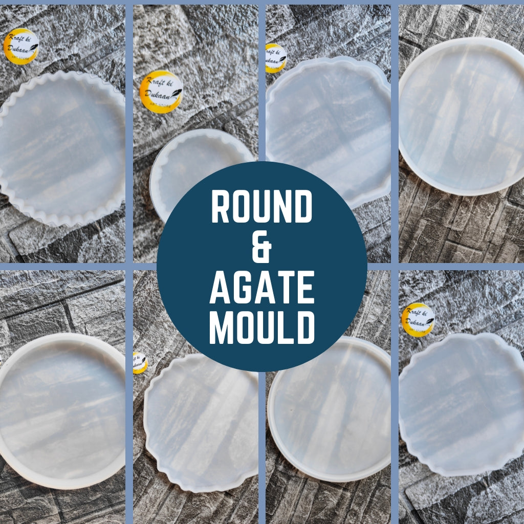 Collection of round resin moulds with varying shapes and sizes for crafting and DIY projects