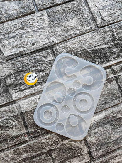 10-cavity jewelry resin mold with round and swirl cavities, clear silicone