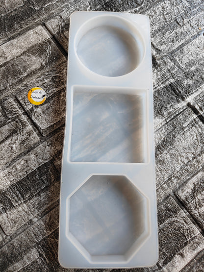 White 3 in 1 paperweight mold with round, square, and octagon shapes for crafting
