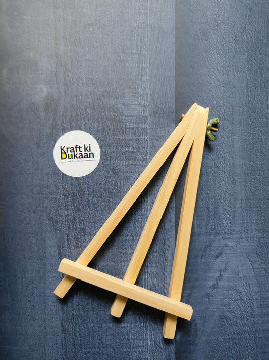 Natural wood mini easel stand with brass screws and slanted tripod legs