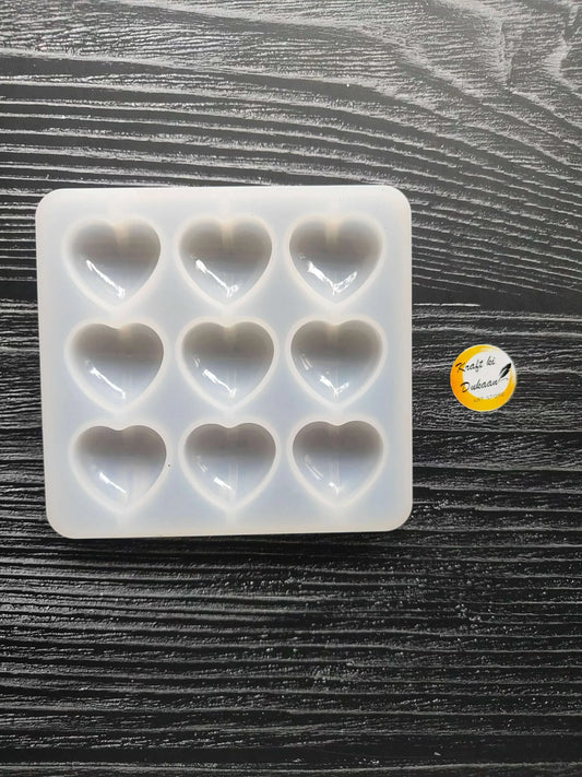 Heart silicone mould tray with 9 cavities, 3x3 heart shapes