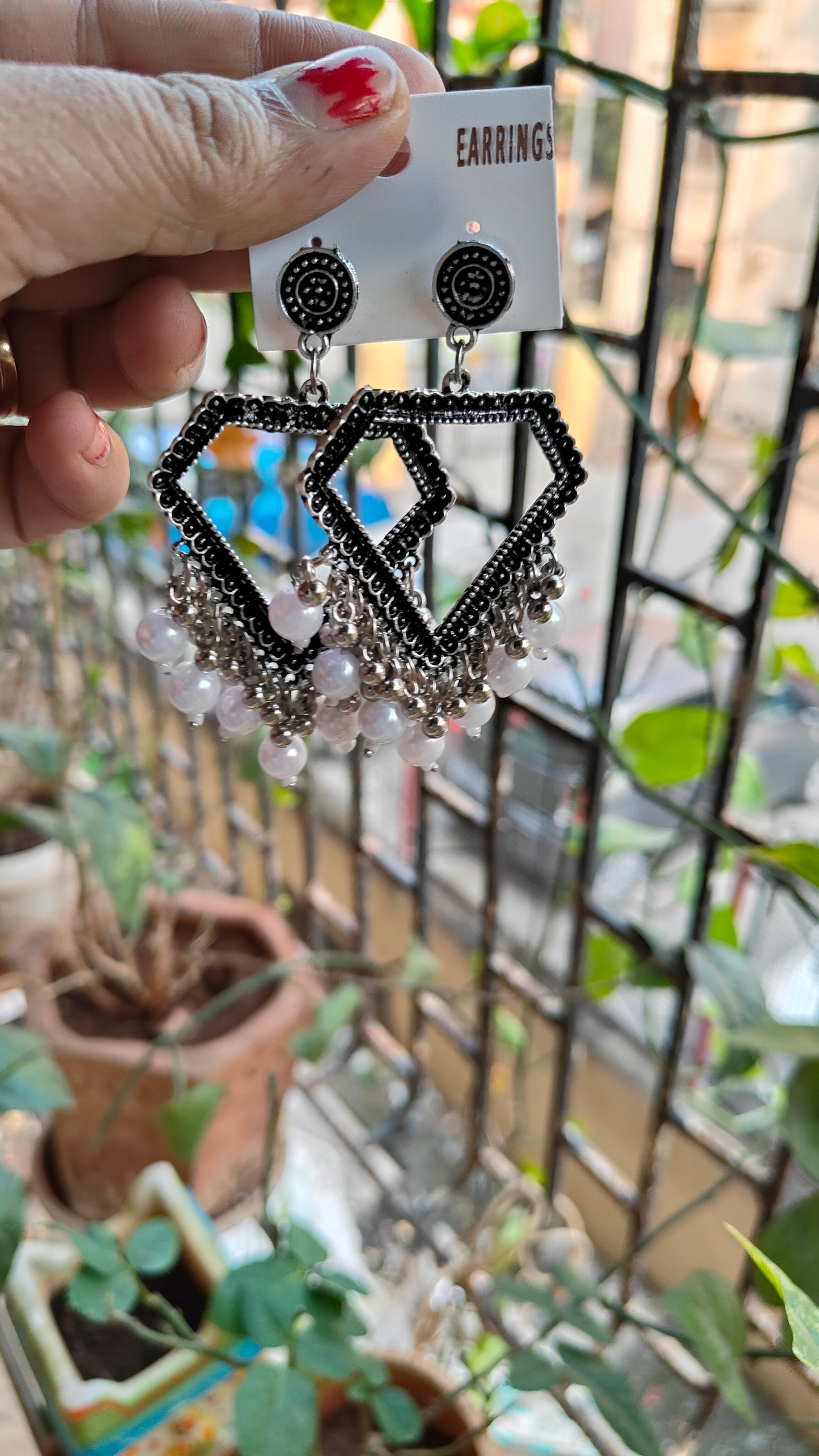 Silver Jhumka with Beads A19
