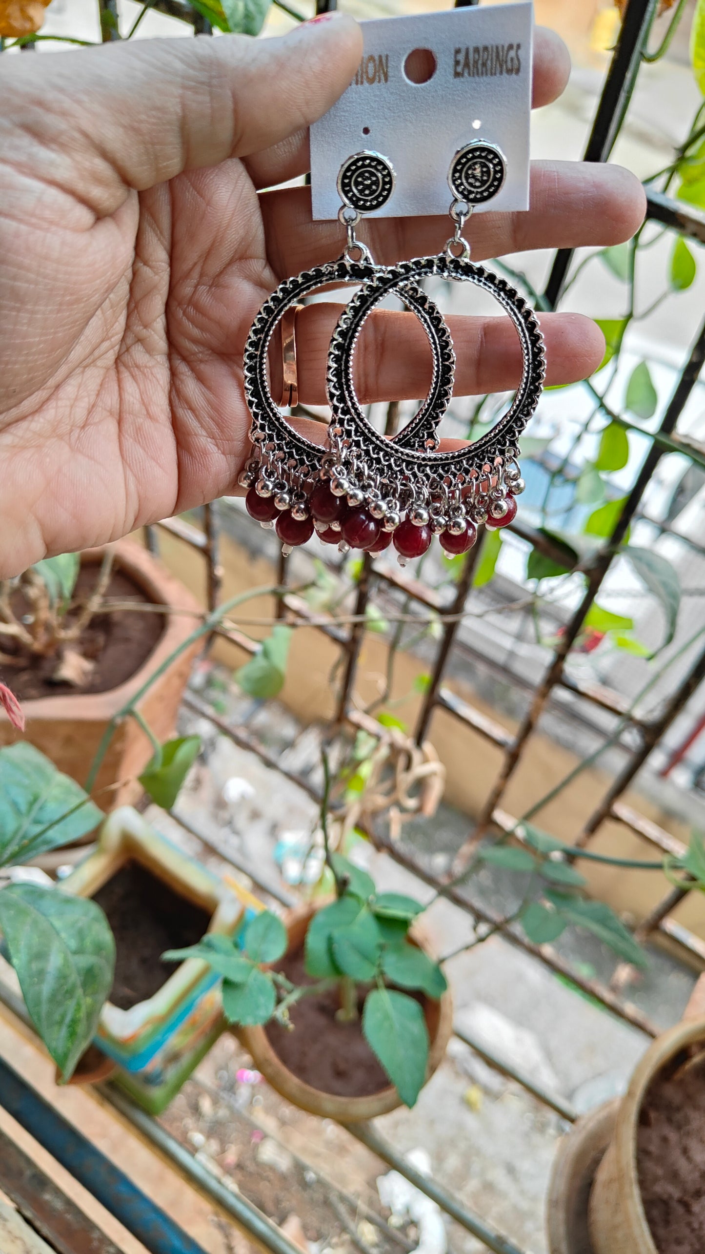 Silver Jhumka with Beads A12