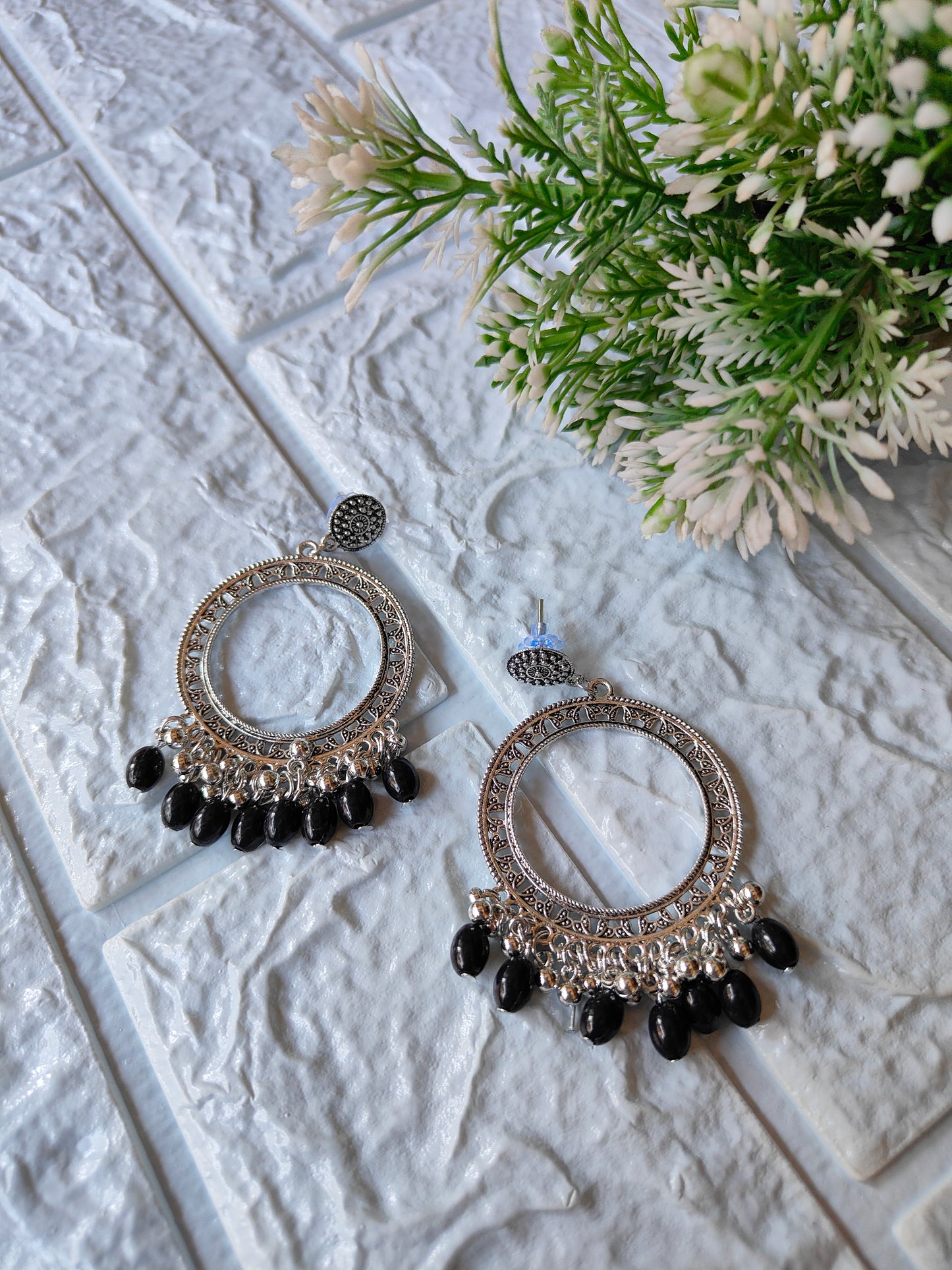 Silver Jhumka with Beads A28