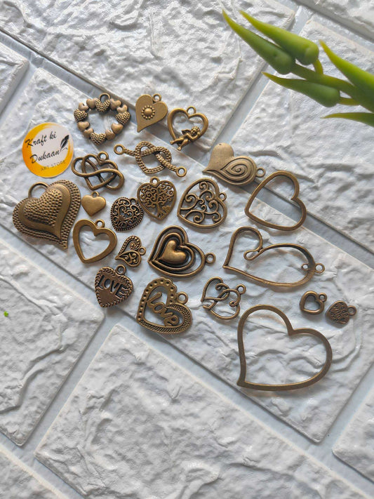 Antique bezel heart pendant set—mixed designs, 22pc assortment