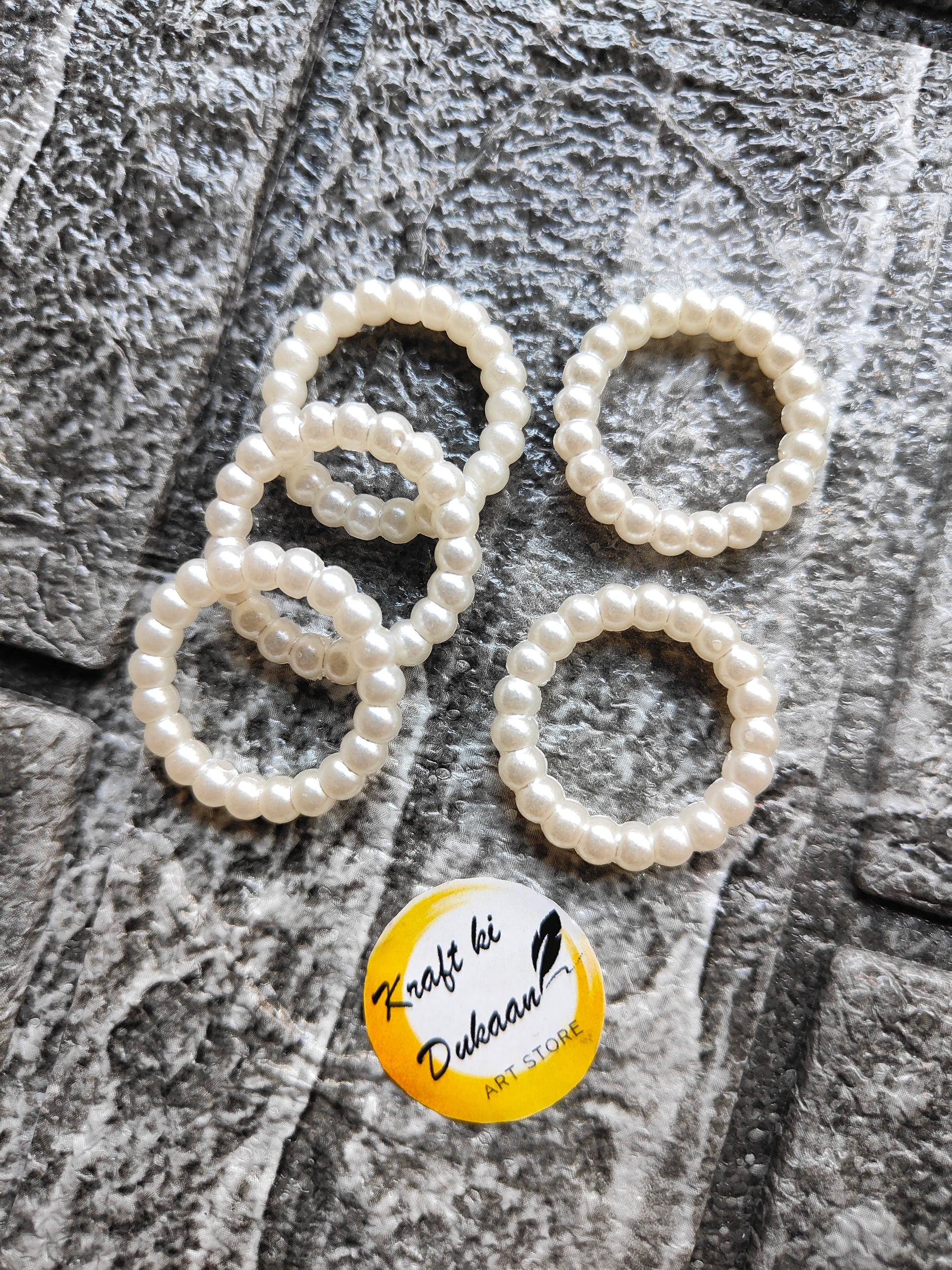 White Pearl Beads Ring Pack of 25 - Kraft ki Dukaan