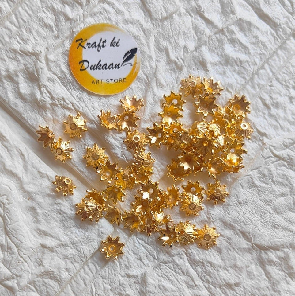 Golden Star Flower Beads Pack of 100 - Kraft ki Dukaan