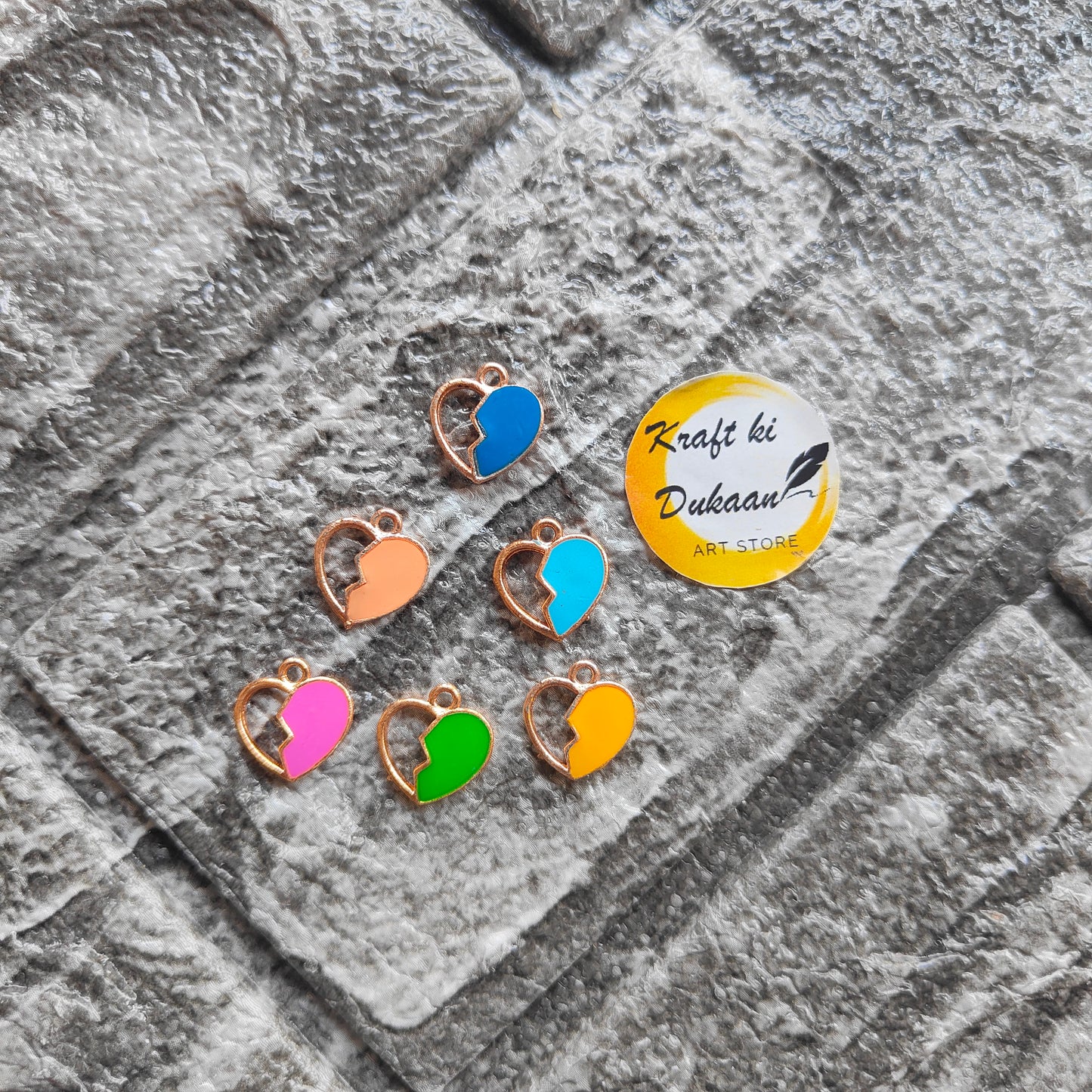 Half Filled Heart Metal Charms 10PC Set - Kraft ki Dukaan
