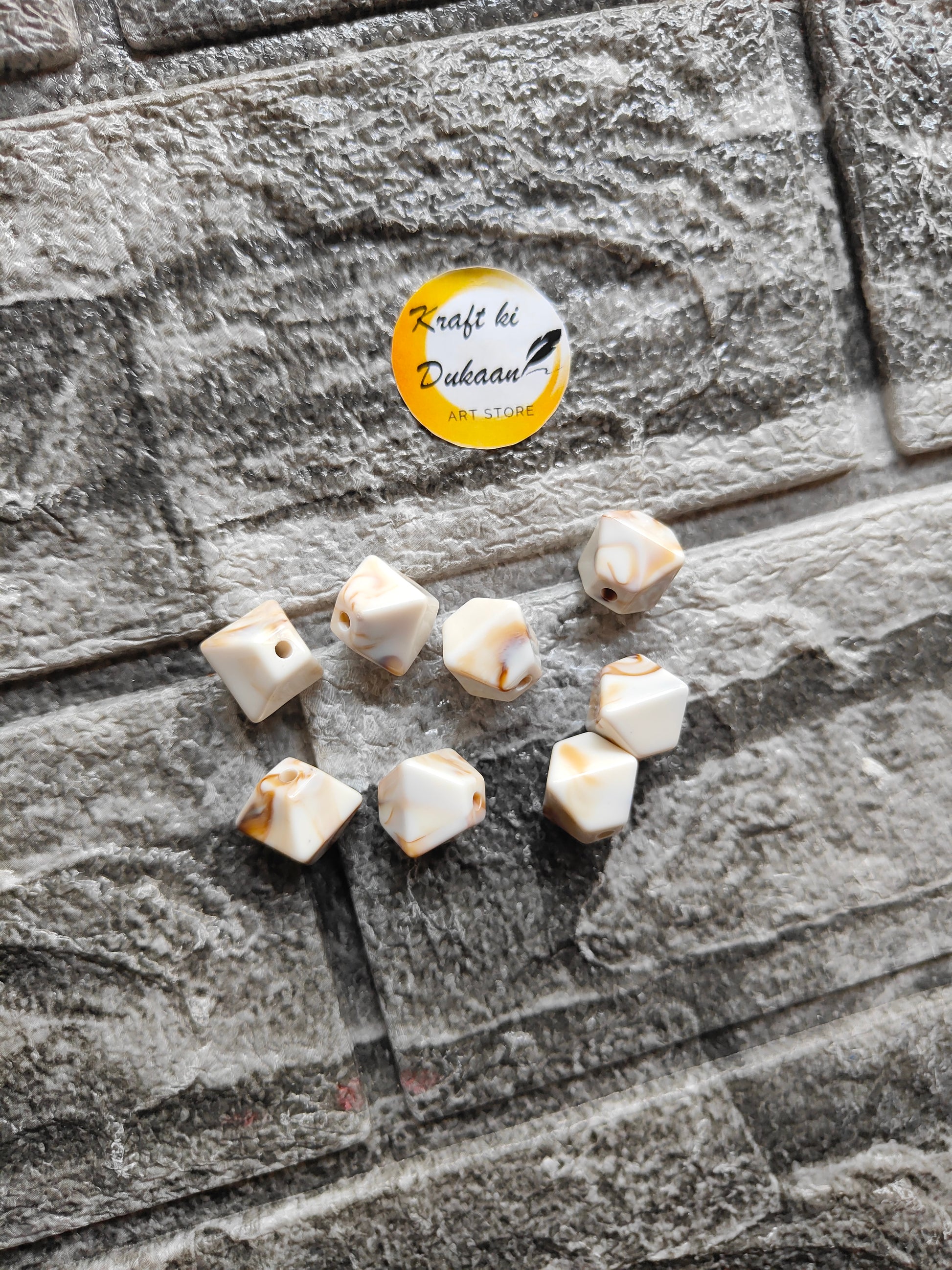Marble Beads Hexagon Pack of 25 - Kraft ki Dukaan