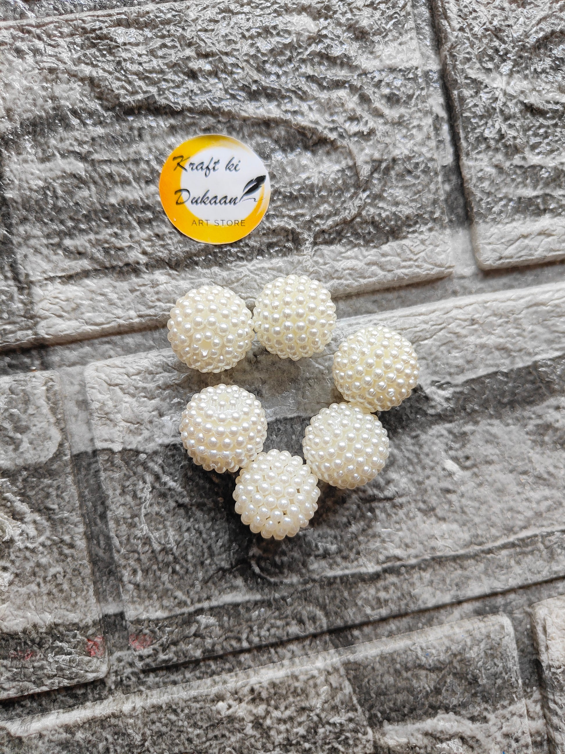 White Pearl Ball Beads Pack of 25 - Kraft ki Dukaan