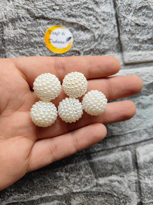 White Pearl Ball Beads Pack of 25 - Kraft ki Dukaan