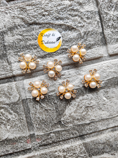 Golden Pearl Flower Diamond Beads Pack of 50 - Kraft ki Dukaan