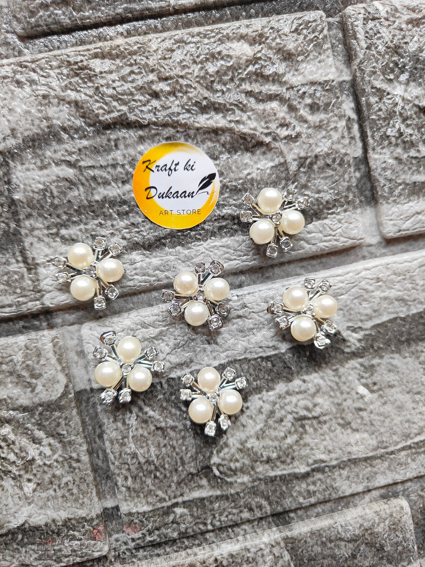 Silver Pearl Flower Diamond Beads Pack of 50 - Kraft ki Dukaan