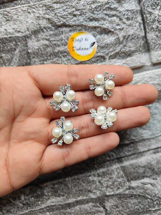 Silver Pearl Flower Diamond Beads Pack of 50 - Kraft ki Dukaan
