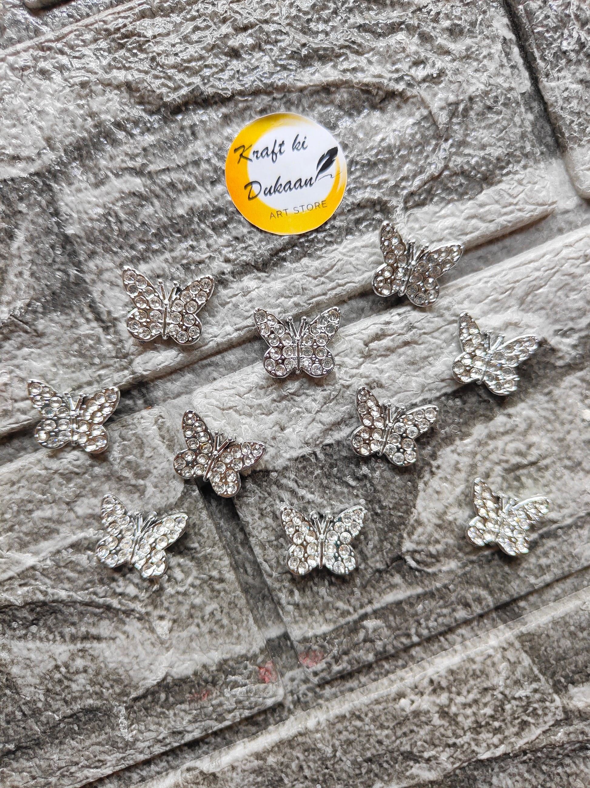 Silver Butterfly Diamond Beads Pack of 50 - Kraft ki Dukaan