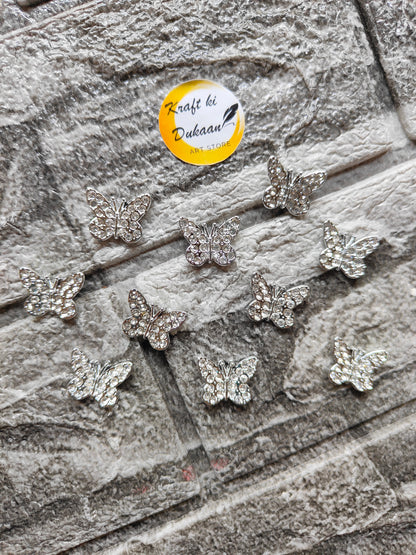 Silver Butterfly Diamond Beads Pack of 50 - Kraft ki Dukaan