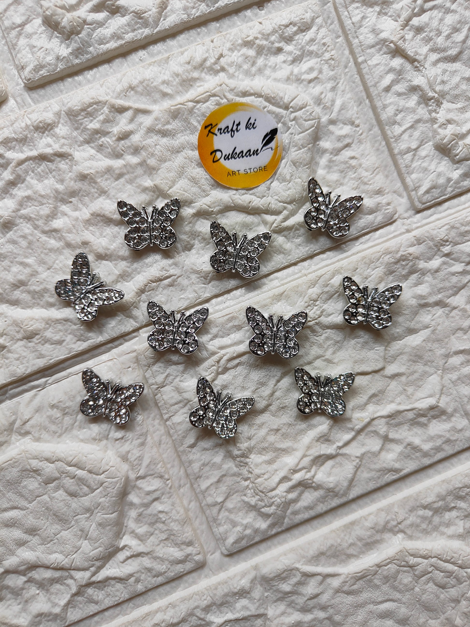 Silver Butterfly Diamond Beads Pack of 50 - Kraft ki Dukaan