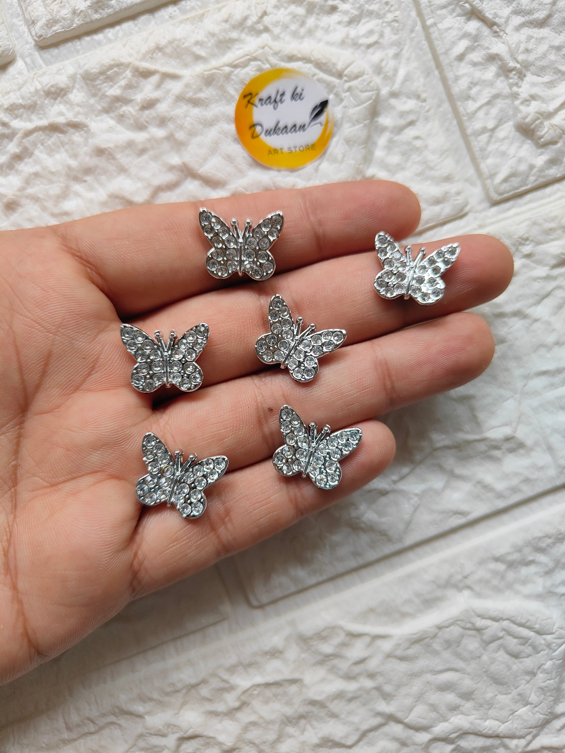 Silver Butterfly Diamond Beads Pack of 50 - Kraft ki Dukaan