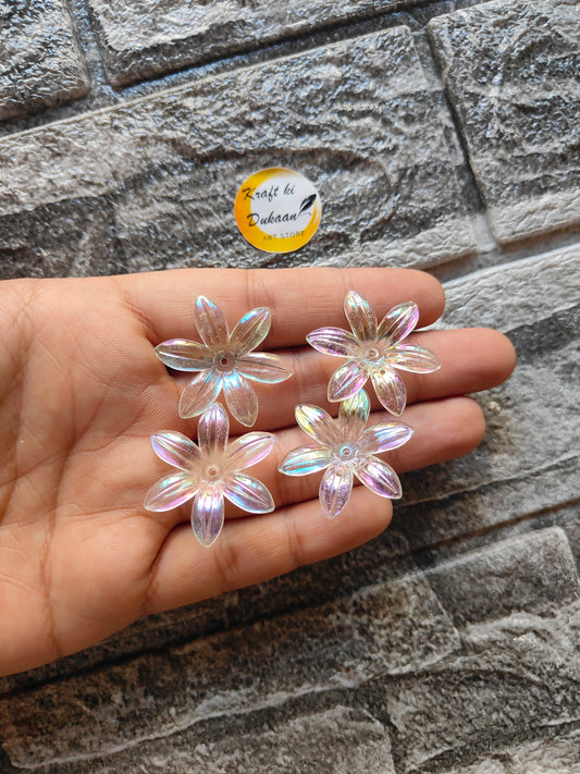 Transparent Rainbow Flower Beads Pack of 50 - Kraft ki Dukaan