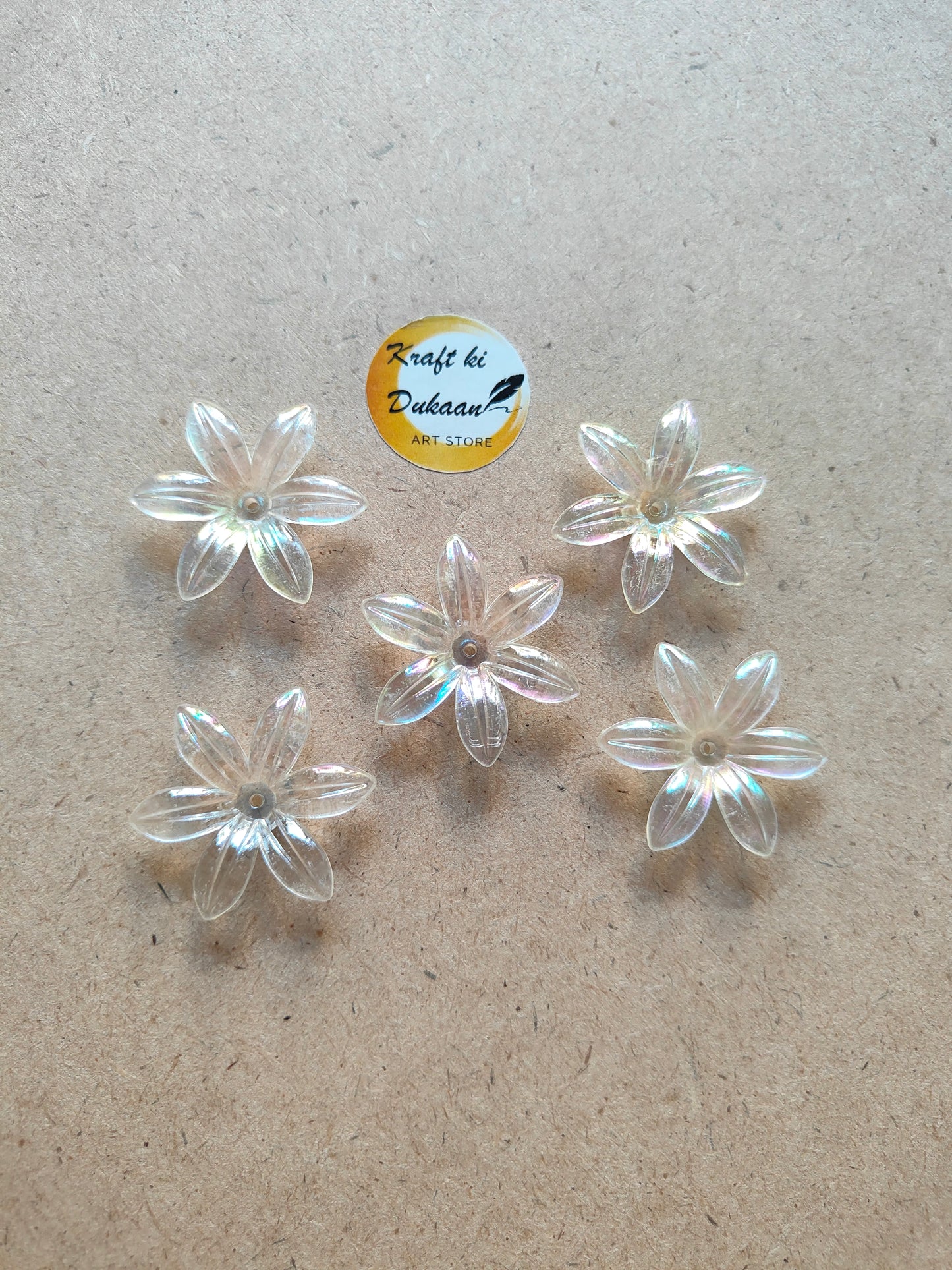 Transparent Rainbow Flower Beads Pack of 50 - Kraft ki Dukaan