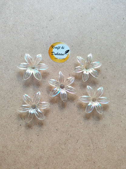 Transparent Rainbow Flower Beads Pack of 50 - Kraft ki Dukaan
