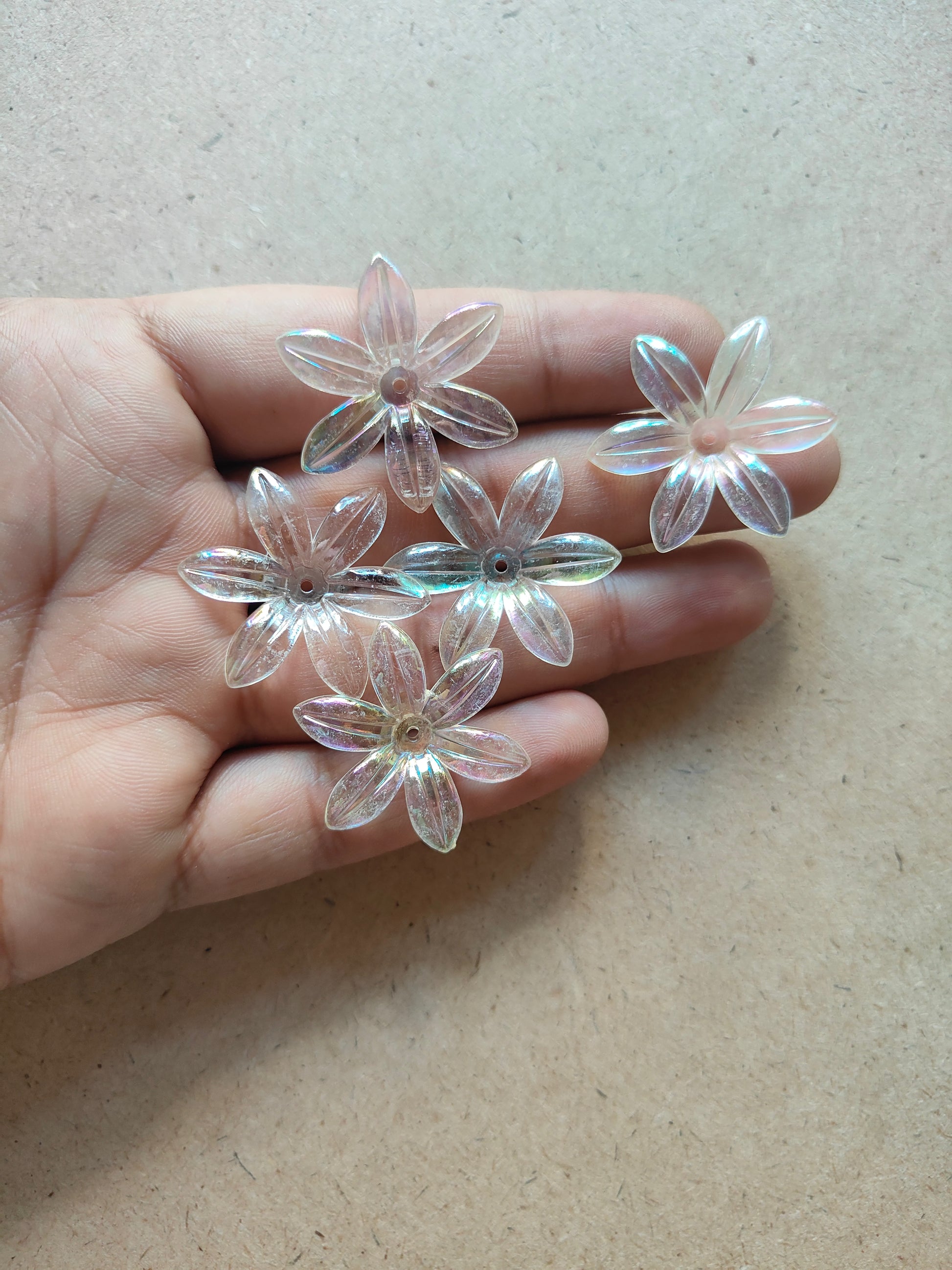 Transparent Rainbow Flower Beads Pack of 50 - Kraft ki Dukaan