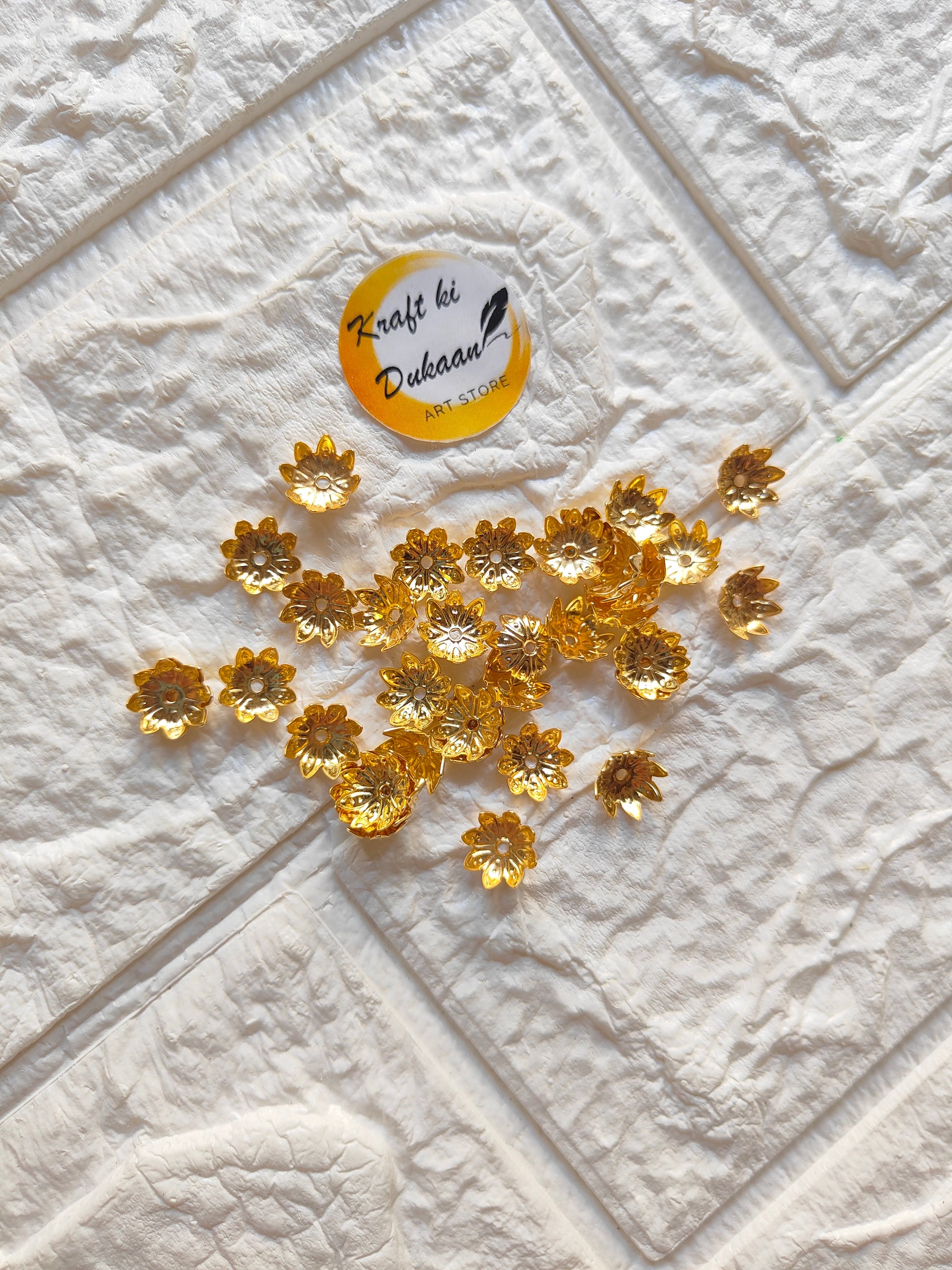 Metal Small Flower Beads Pack of 50 - Kraft ki Dukaan